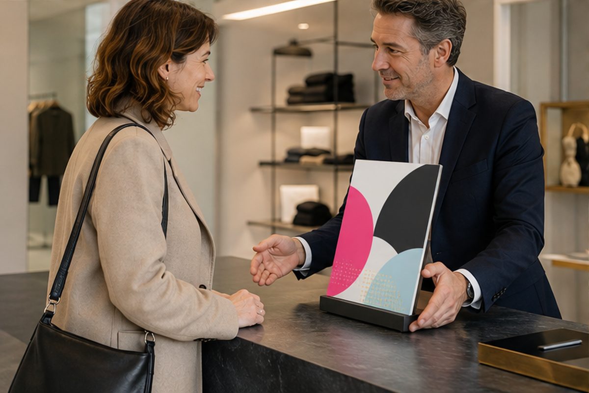 Chevalet de comptoir Luxe imprimé en quadrichromie par ReflexPrinting