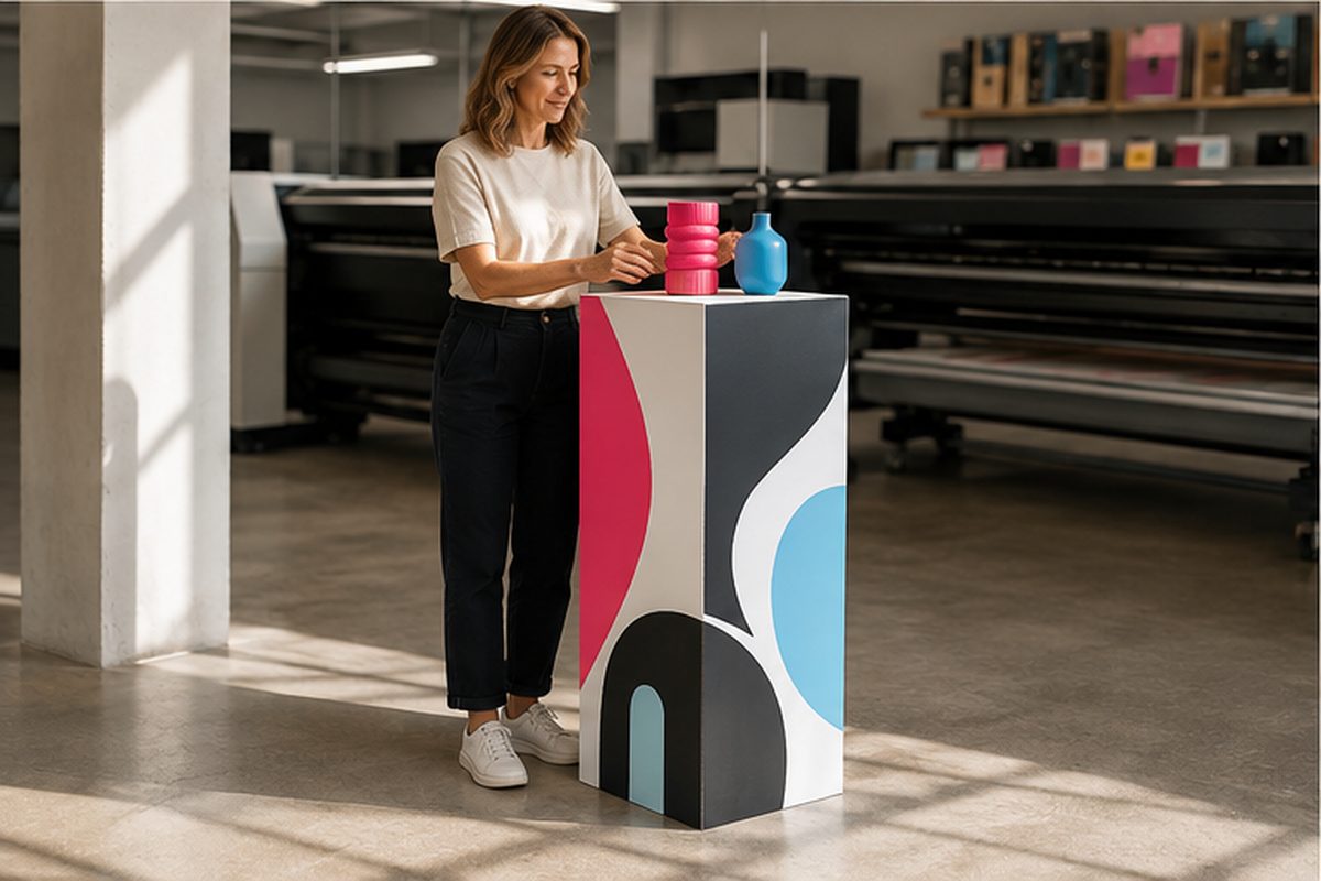 Podium en carton imprimé en quadrichromie par ReflexPrinting